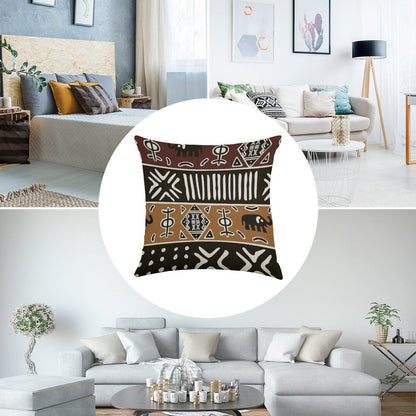 African Mud Cloth with Elephants Linen Throw Pillow Cover