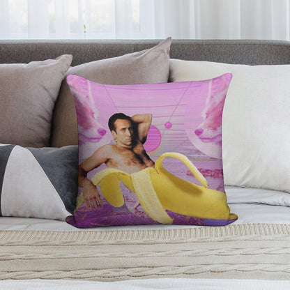 Nicholas Cage Banana Vaporwave Soft Luxury Feel Throw Pillow