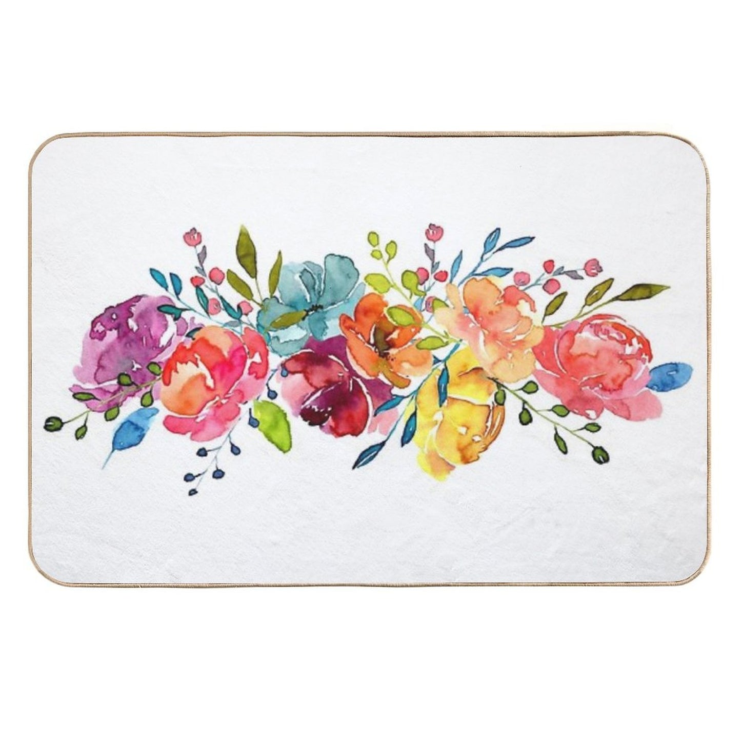Bright Flowers Summer Watercolor Peonies  Anti-Trip Bath Mat
