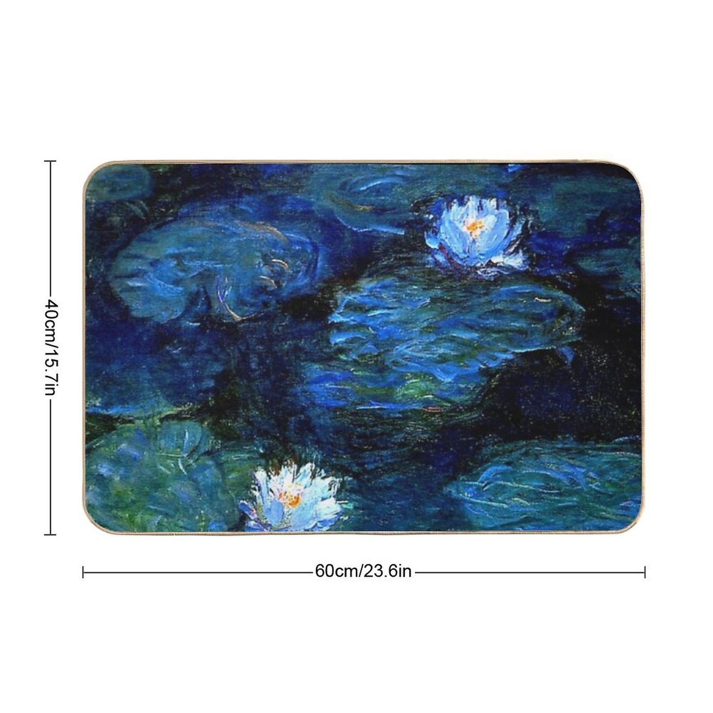 Water Lilies Monet Deep Blue  Repositionable Bath Mat