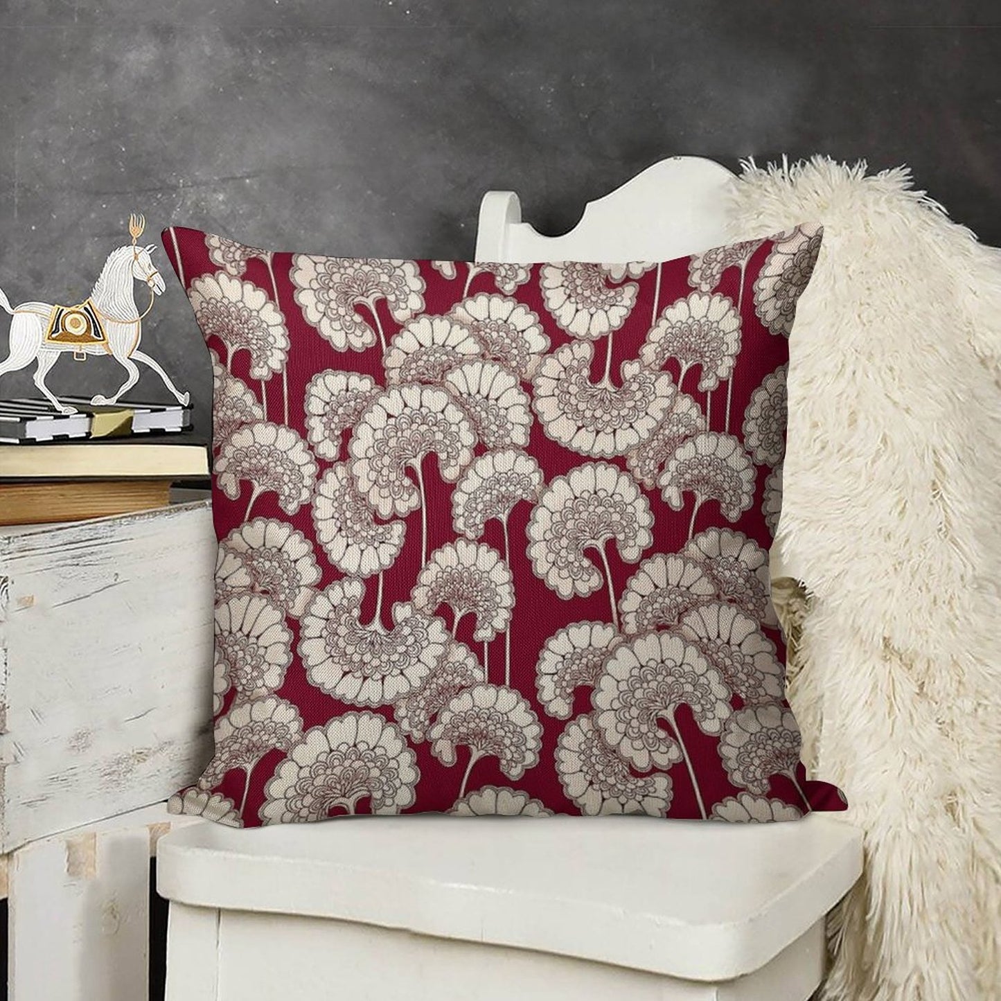 Florence Broadhurst Inspired Design - Red Linen Throw Pillow Cover