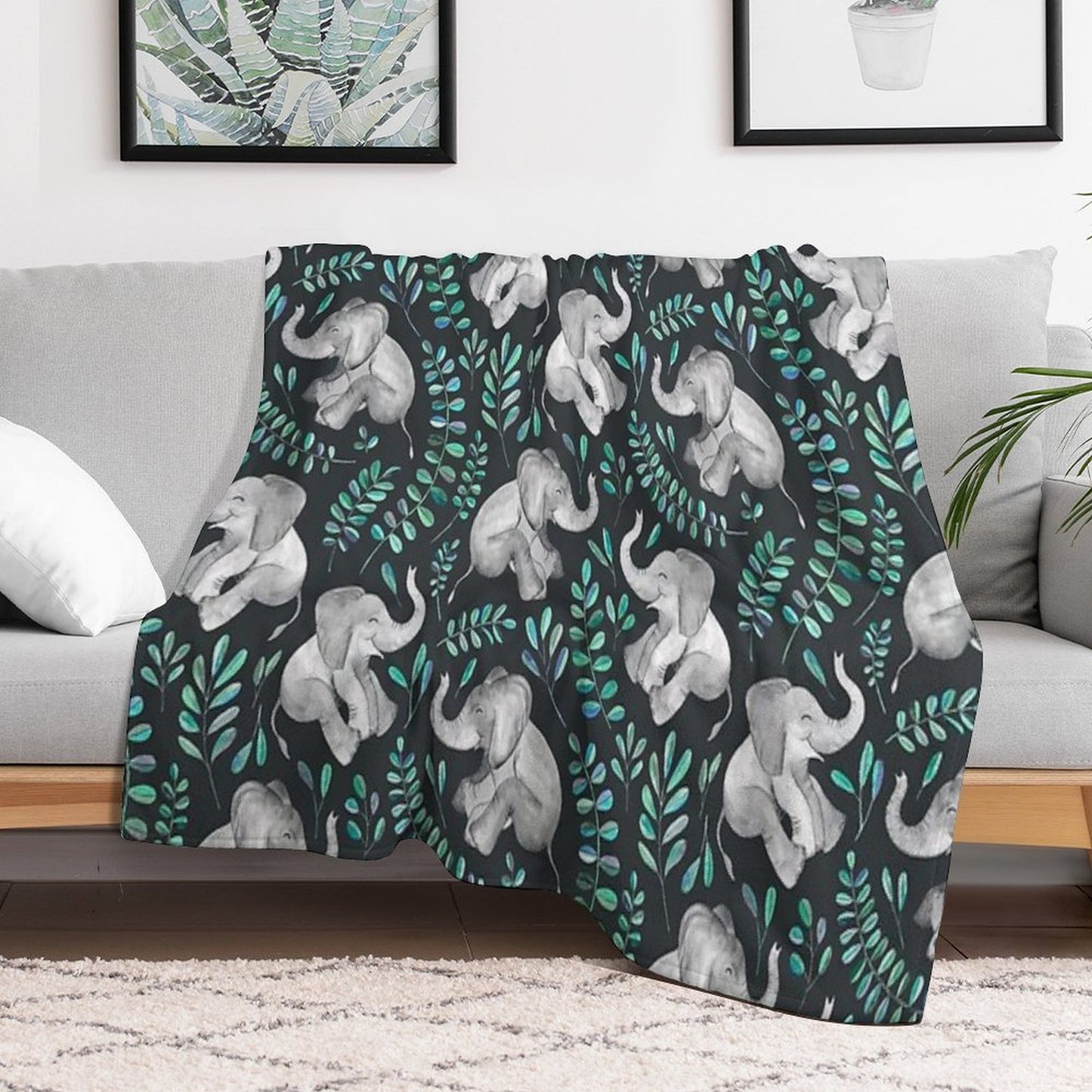 Laughing Baby Elephants – Emerald And Turquoise Throw Blanket