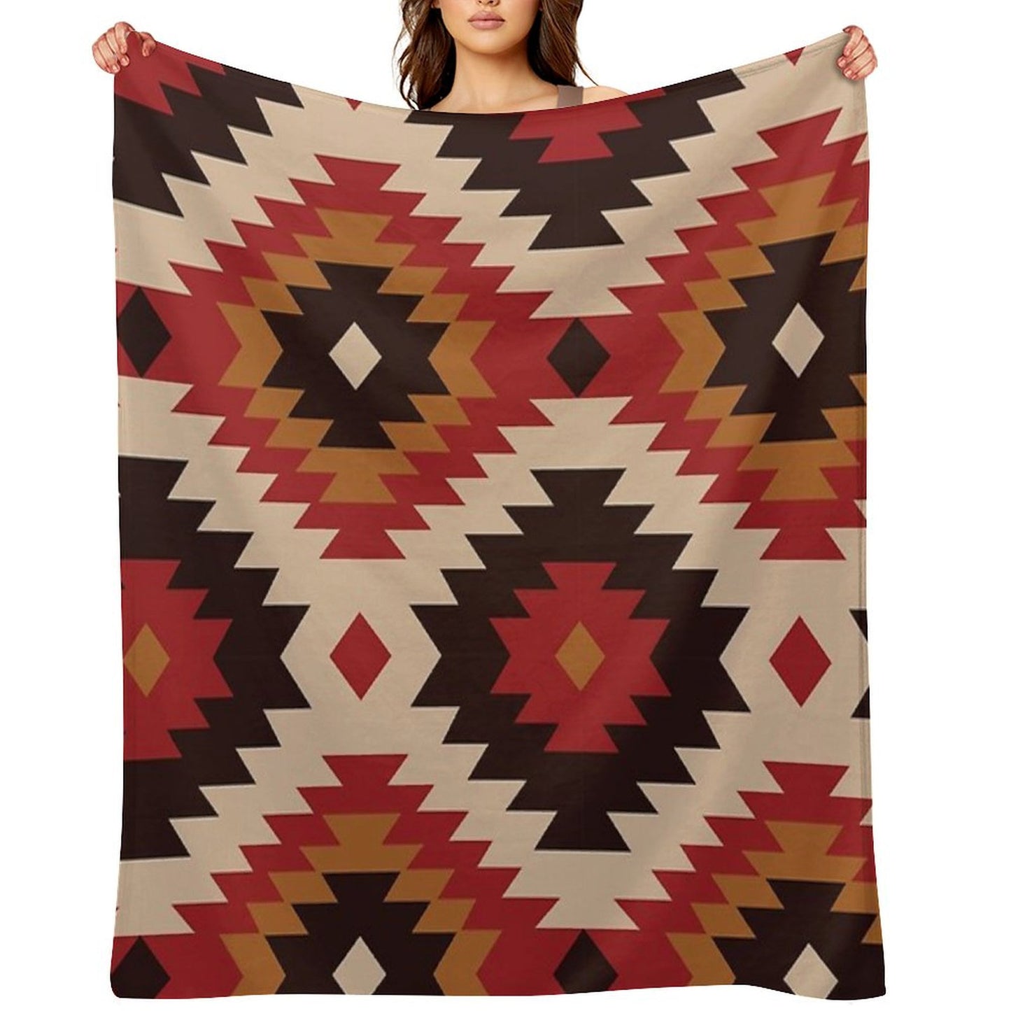 Navajo Red And Mustard Throw Blanket