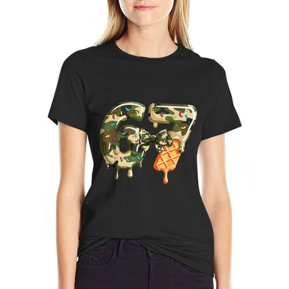 Funny 67 Ice Cream Drip Meme Six Seven Camouflage Camo  Ribbed Collar T-Shirt