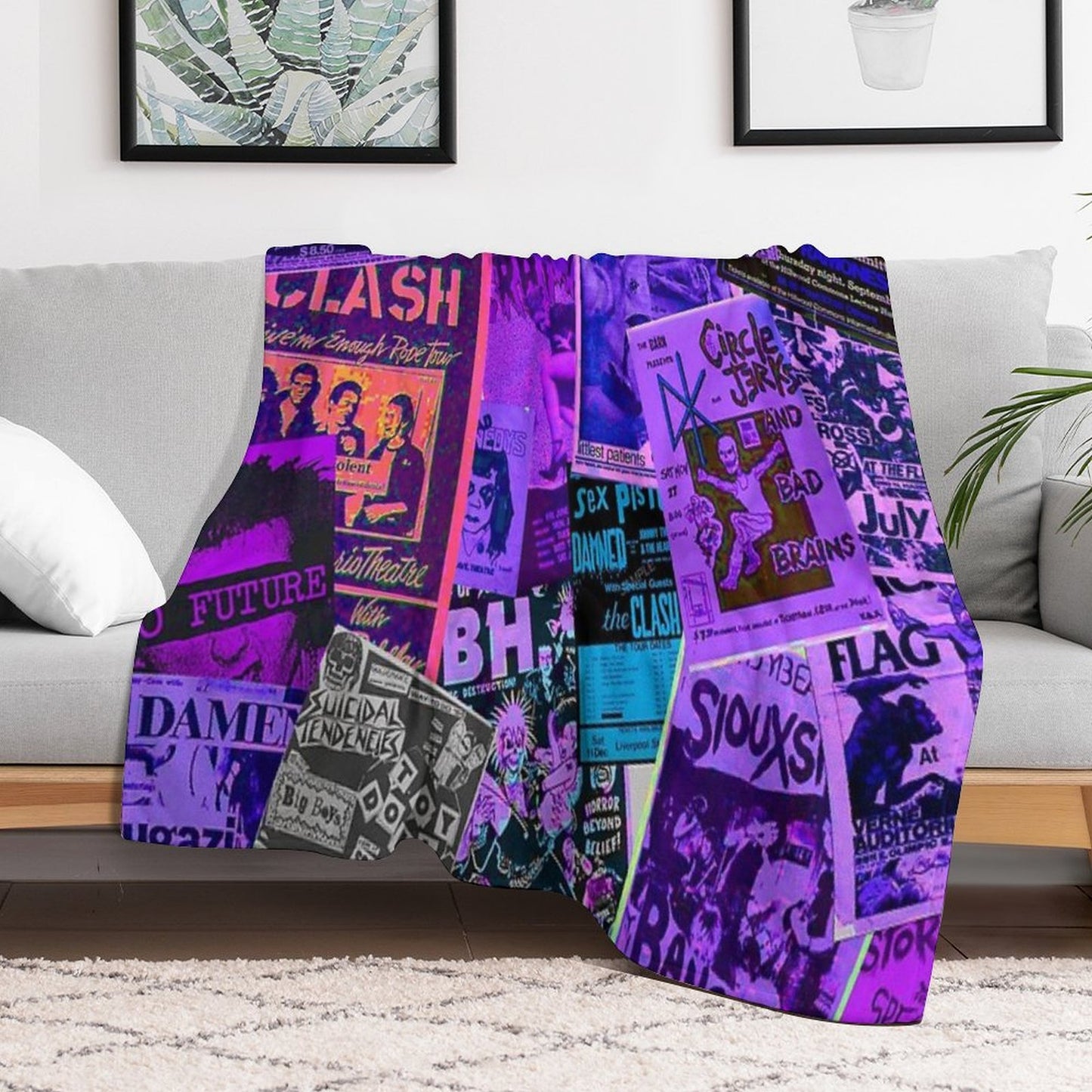 Punk Rock Bands Flyers Collage Vaporwave Aesthetic Punk Colors Throw Blanket