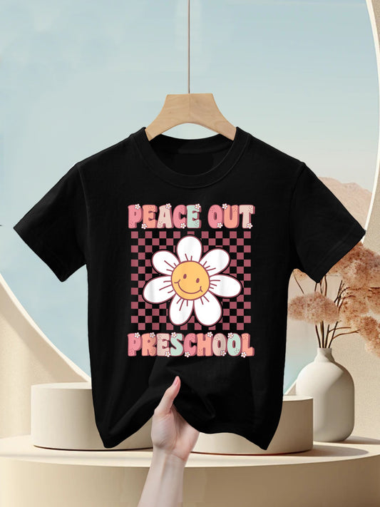 Peace Out Pre-K Cute Groovy Last Day of Preschool Graduation Kids T-Shirt