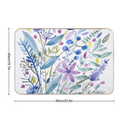 Flowers in Blue And Purple  Easy To Clean Bath Mat