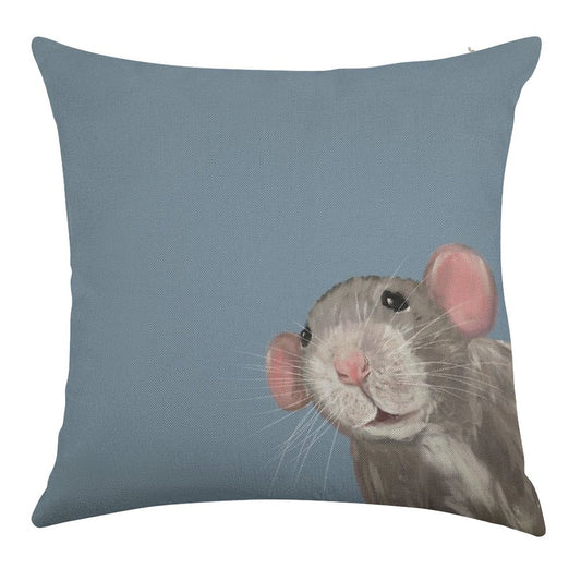 The Peeking Rat Linen Throw Pillow Cover