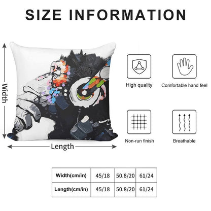 Banksy DJ Monkey Thinker with Headphones White Soft Home Decor Throw Pillow