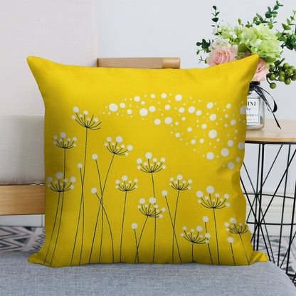 Dandelions (on Yellow) Linen Throw Pillow Cover