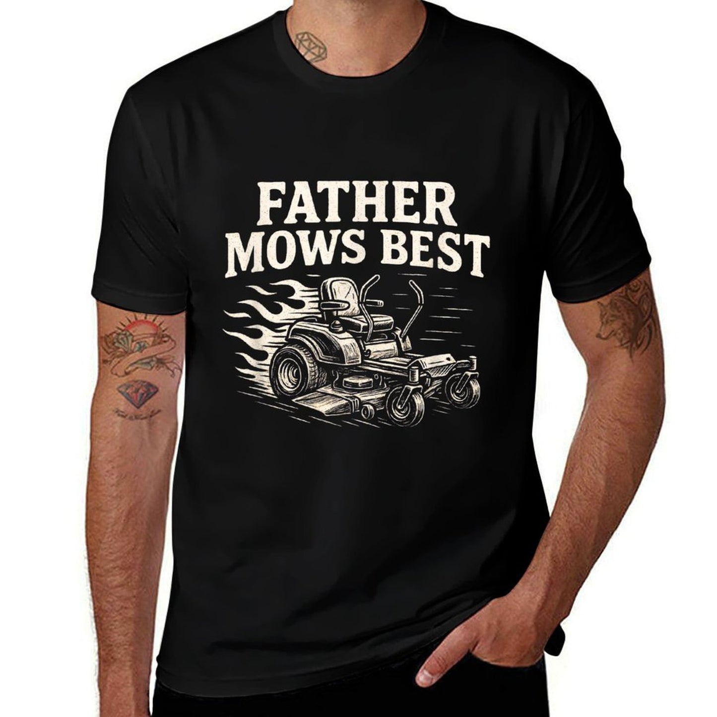Father Mows Best Zero-Turn Mower, Funny Dad Lawn Mowing  Quick-drying T-Shirt