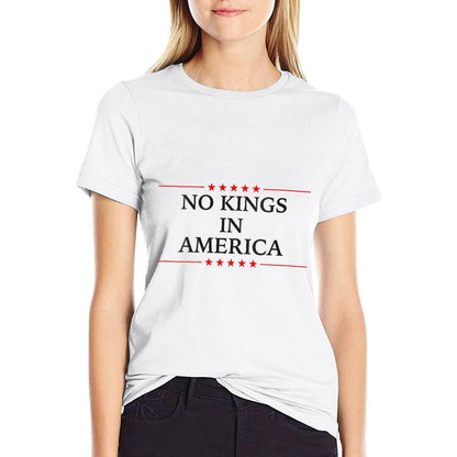 Womens No Kings in America Flag Protest Save Democracy  Ribbed Collar T-Shirt