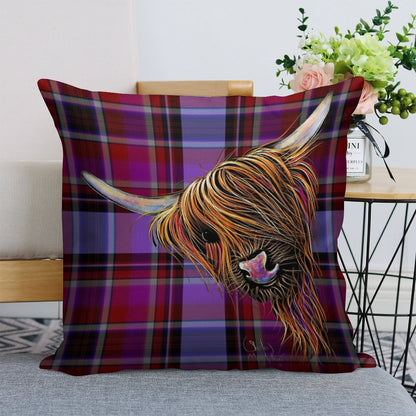 SCoTTiSH HiGHLaND CoW ' TaRTaN NooDLeS P ' by SHiRLeY MacARTHuR Linen Throw Pillow Cover