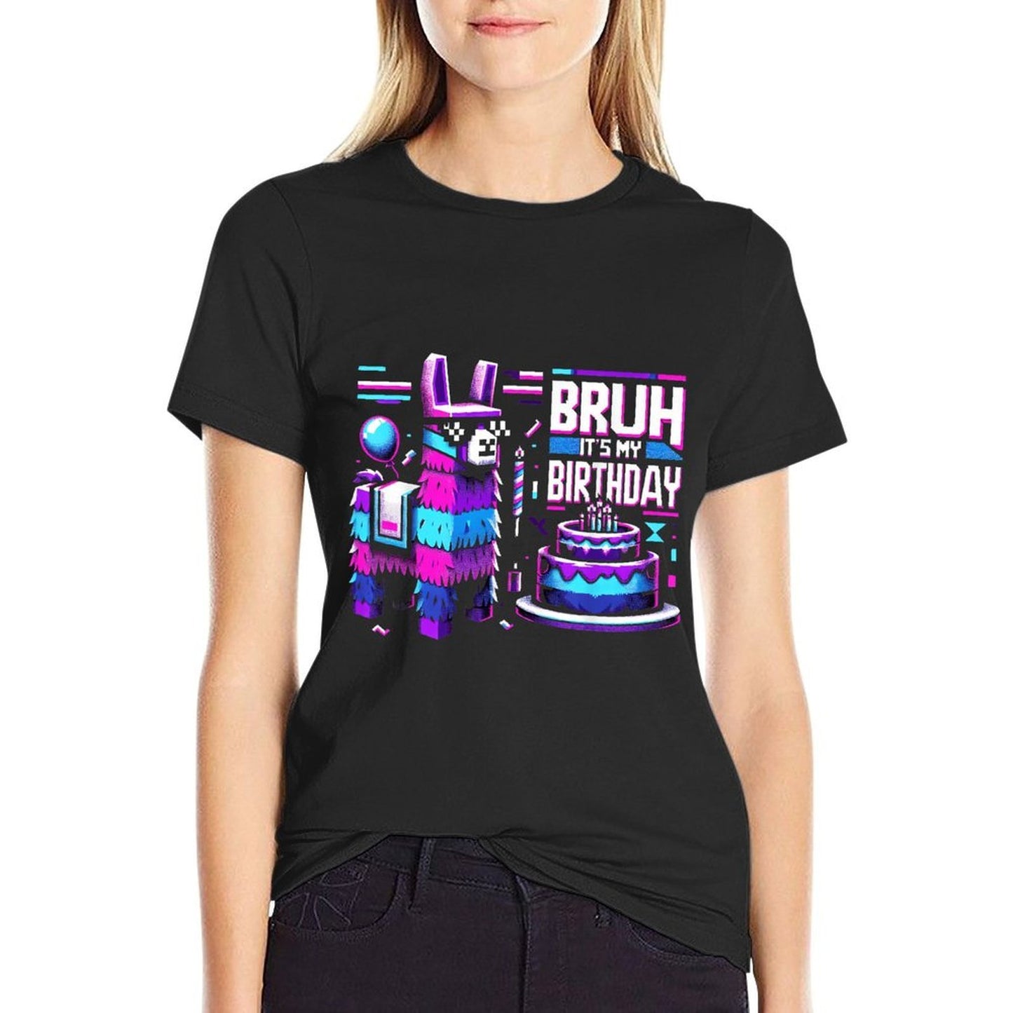 Bruh Its My Birthday Llama Pinata Boy Girl Family Party Bday  Fade-proof Color T-Shirt