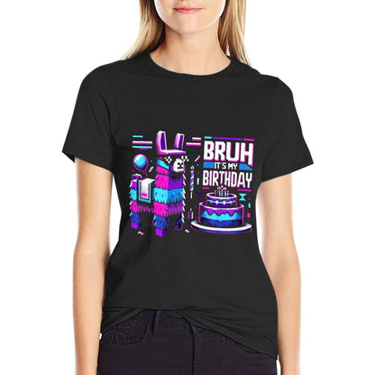 Bruh Its My Birthday Llama Pinata Boy Girl Family Party Bday  Fade-proof Color T-Shirt