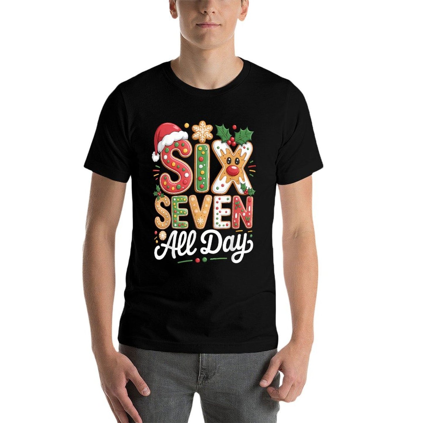 SIX Seven All Day – Funny Christmas 6 7 Gingerbread 67 Meme  Trendy Pattern T-Shirt