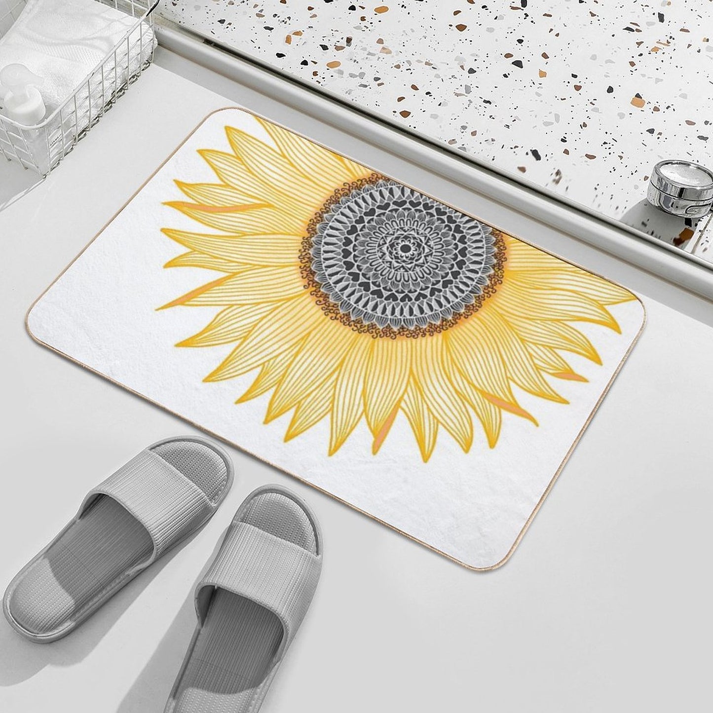Golden Mandala Sunflower Bath Mat