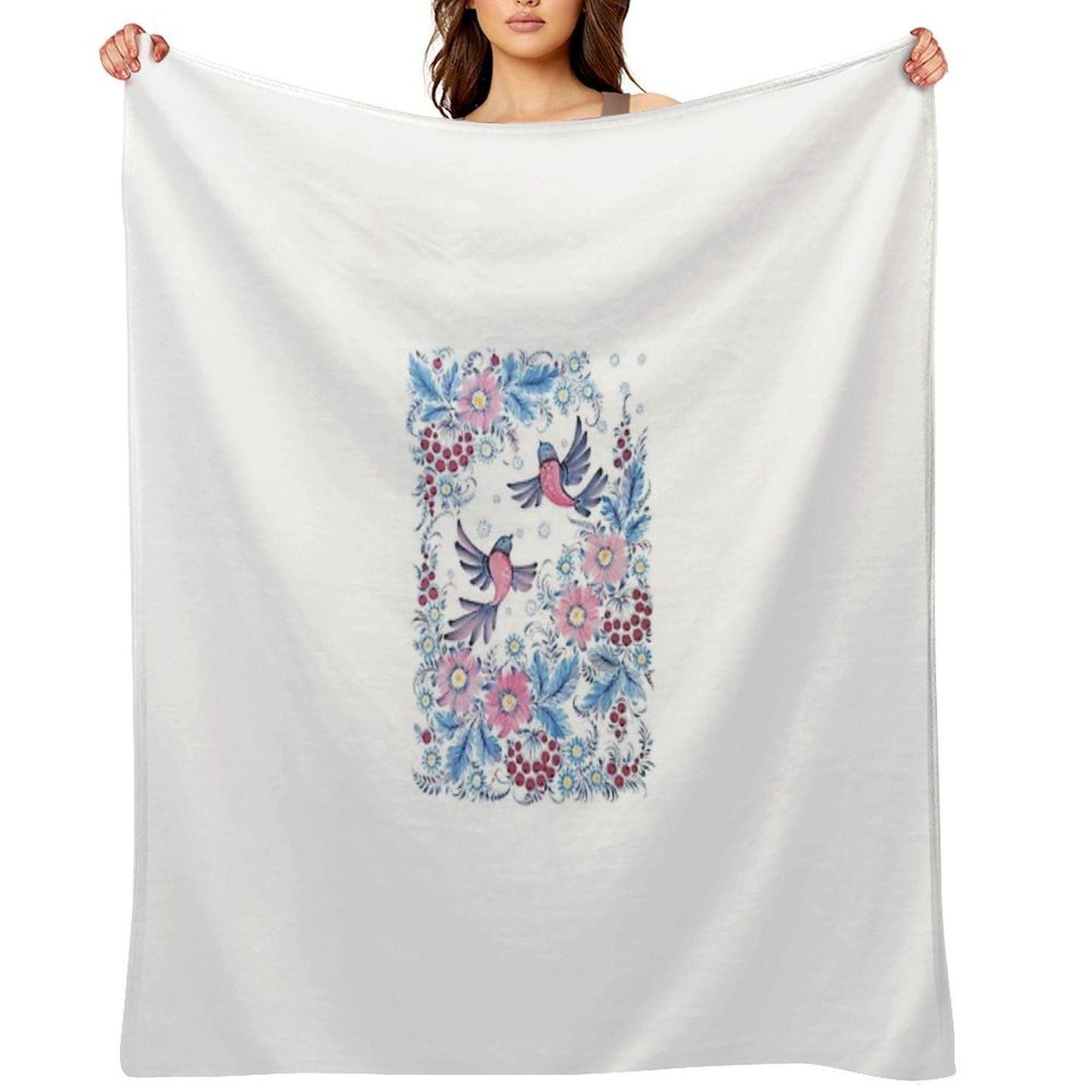 Lovebirds in Petrykivka Floral Garden Throw Blanket