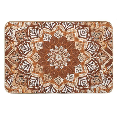 Boho Mandala in Monochrome Brown And Cream Bath Mat