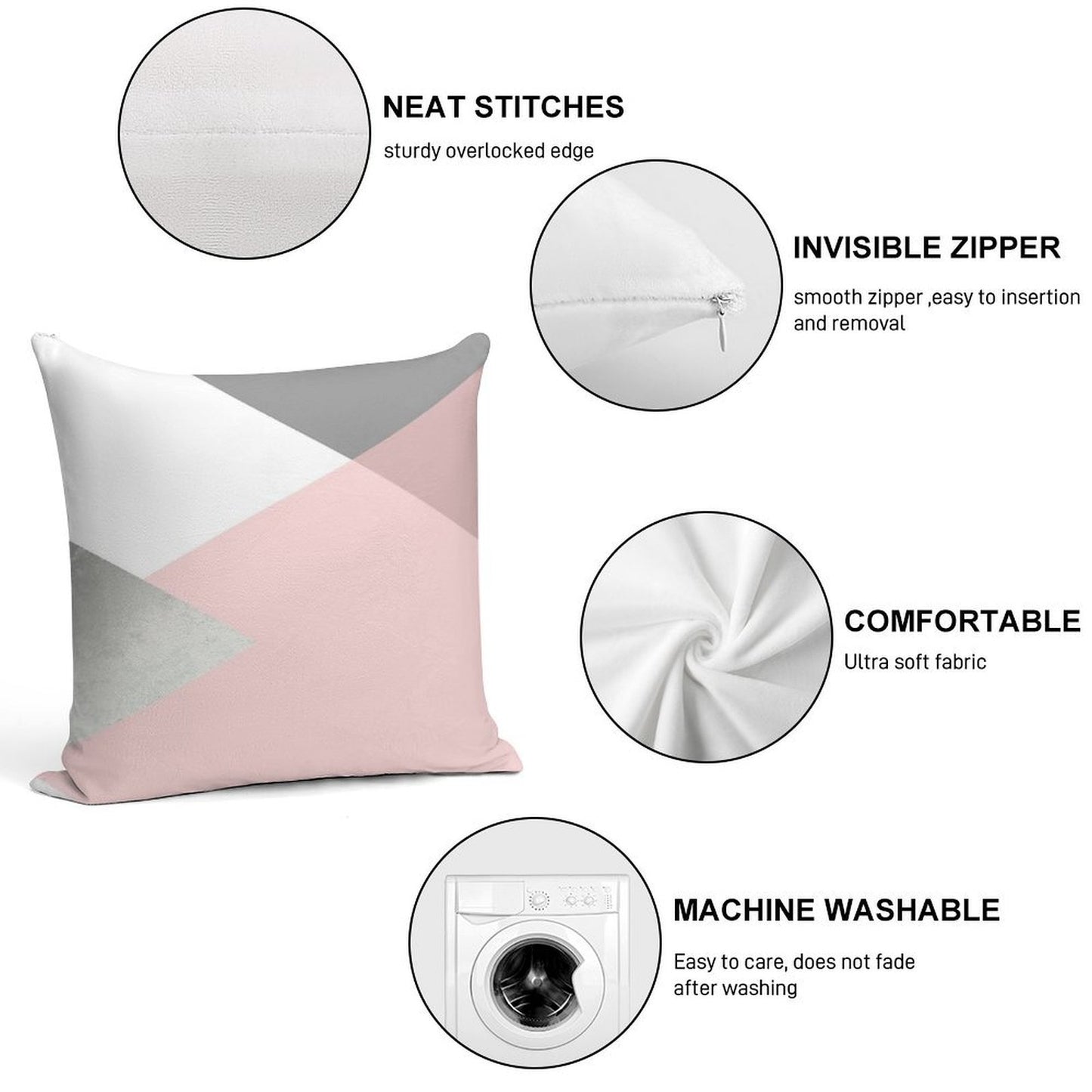 Geometrics - Grey Blush Silver Soft Gift Ready Throw Pillow