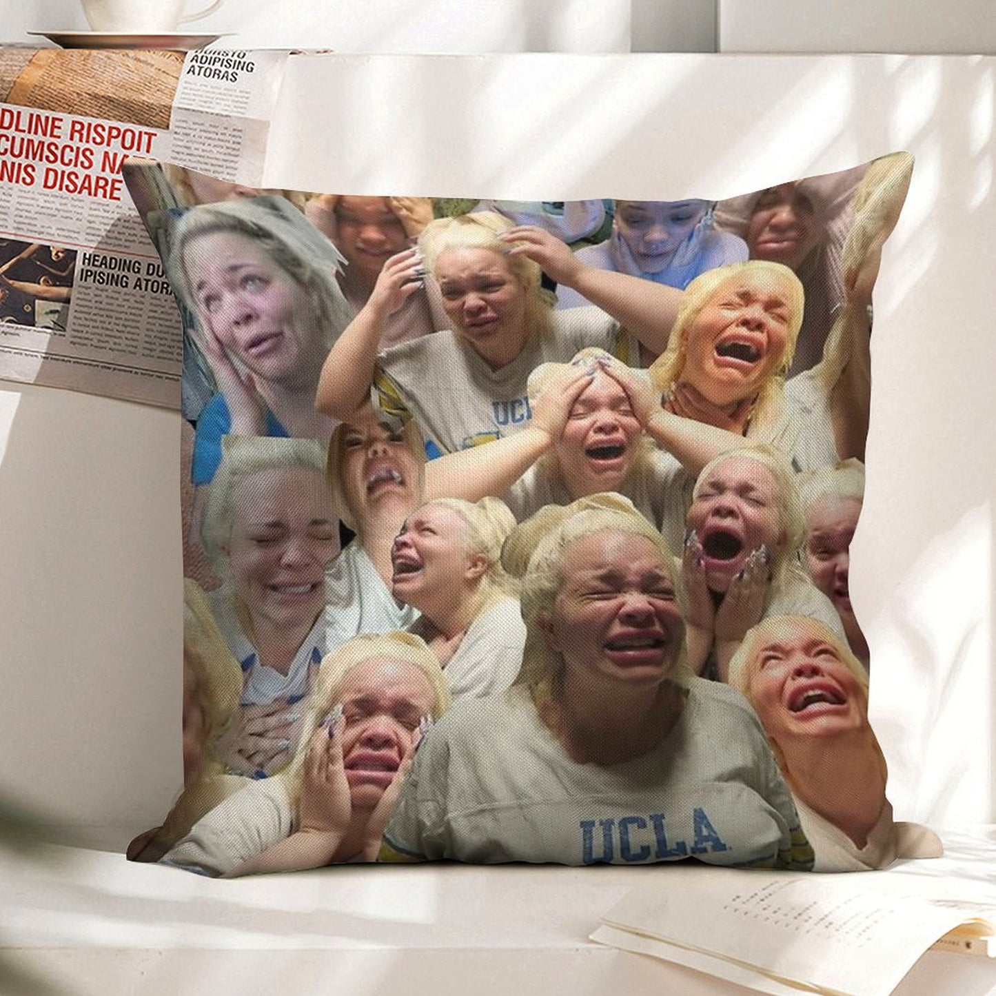 Trisha Paytas Crying Linen Throw Pillow Cover