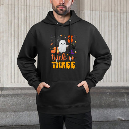 Trick Or Three Ghost Pumpkins Cat Halloween 3rd Birthday Boy Easy Care Hoodie