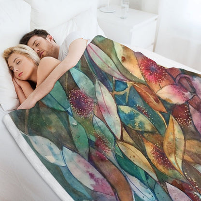 Watercolor Gum Blossoms in Green And Pink Throw Blanket