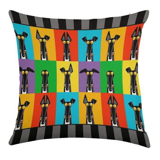 Greyhound Semaphore with Border Linen Throw Pillow Cover