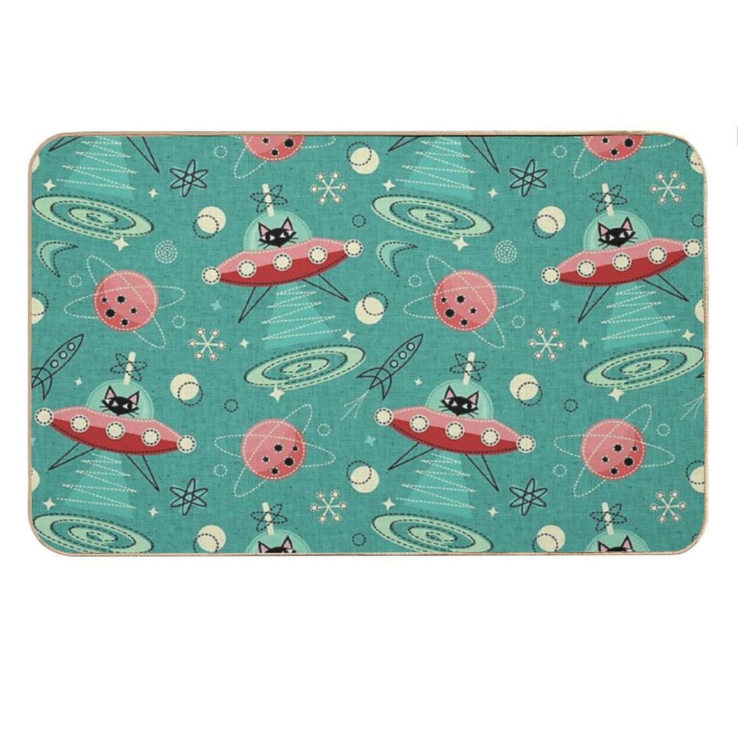 My Kitty Drives A UFO  Atomic Space Cat ©studioxtine Bath Mat