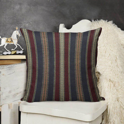Navy Stripe Burgundy And Dark Blue Country Tapestry Linen Throw Pillow Cover