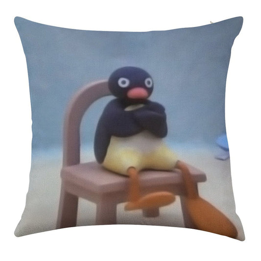 Angry Pingu Linen Throw Pillow Cover