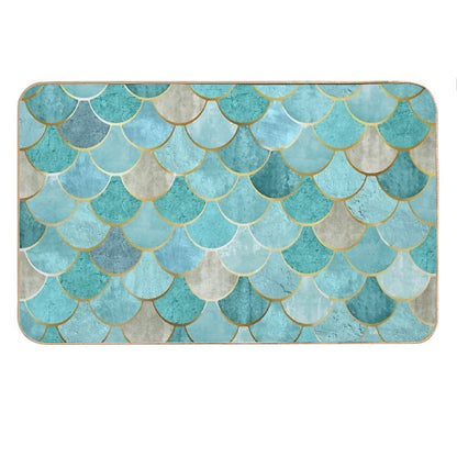 Moroccan Mermaid Fish Scale Pattern, Aqua,Teal Bath Mat