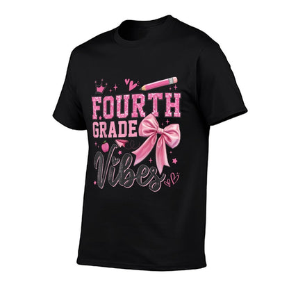 4th Fourth Grade Vibes Back To School Coquette Teacher Girl  Summer-ready Fabric T-Shirt