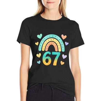 67 Watercolor Rainbow Cute Cool Meme Six Seven Funny Meme  Eco-friendly Material T-Shirt