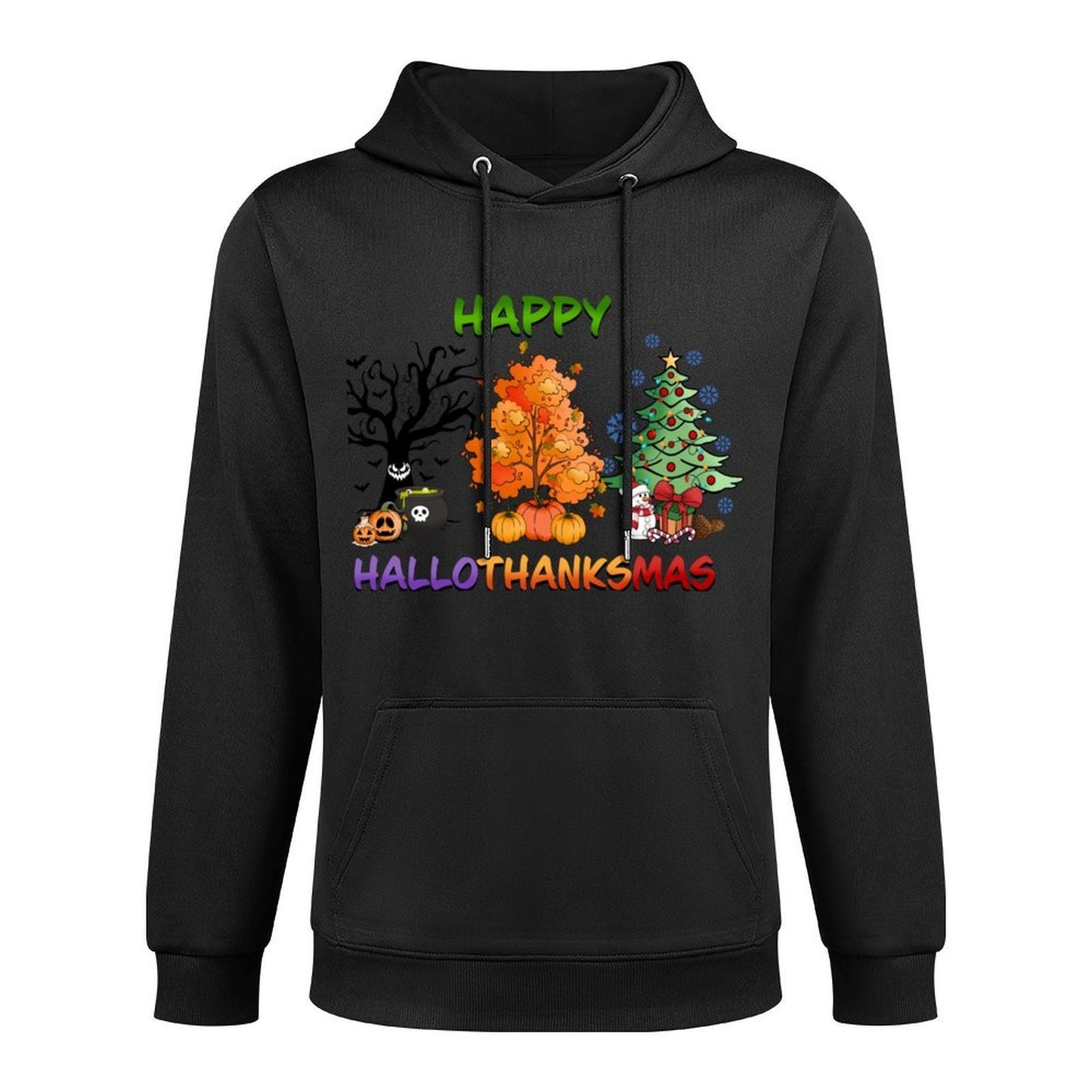 Happy Hallothanksmas Funny Halloween Thanksgiving Christmas Versatile Streetwear Hoodie