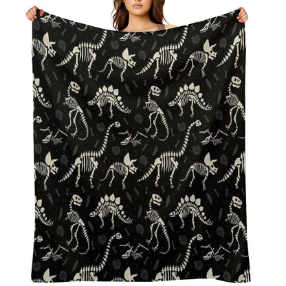 Dinosaur Fossils in Black Throw Blanket