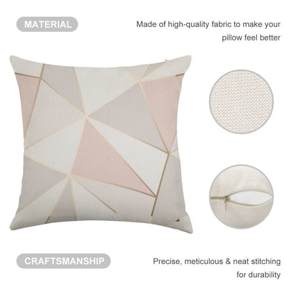 Geometric Pink & Gray Linen Throw Pillow Cover