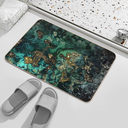 Gold Indigo Faux Malachite Marble Bath Mat