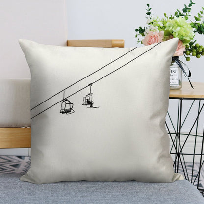 Ski Lift Black And White Linen Throw Pillow Cover