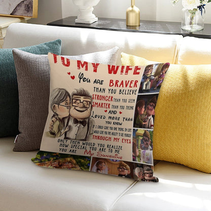 Carl & Ellie To My Wife You're Braver Than You Believe Quilt Blanket Fleece Blanket To My Wife Blanket Warmer Gift Gift For Her Soft Easy Maintenance Throw Pillow