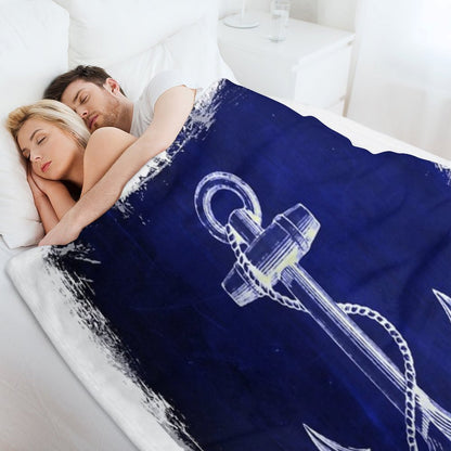 Preppy Rustic Beach Sailor Fashion Navy Blue Anchor Nautical Throw Blanket