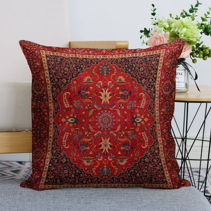 Red Persian Rug Linen Throw Pillow Cover