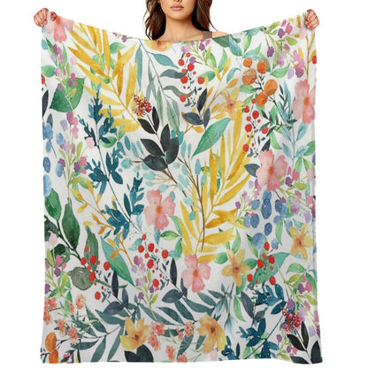 Colorful Watercolor Floral Pattern Throw Blanket