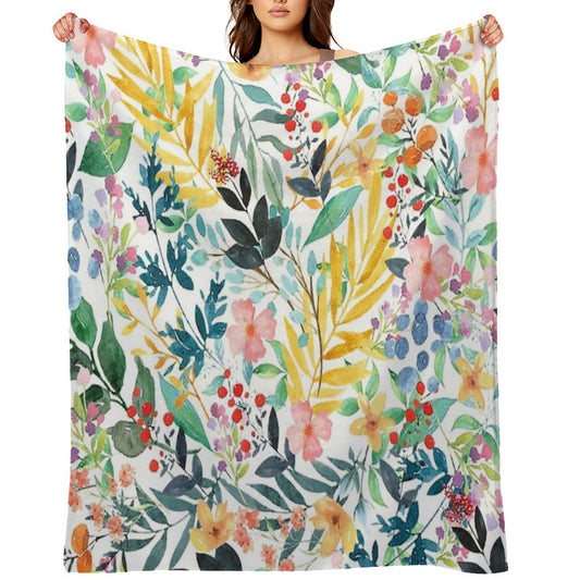 Colorful Watercolor Floral Pattern Throw Blanket