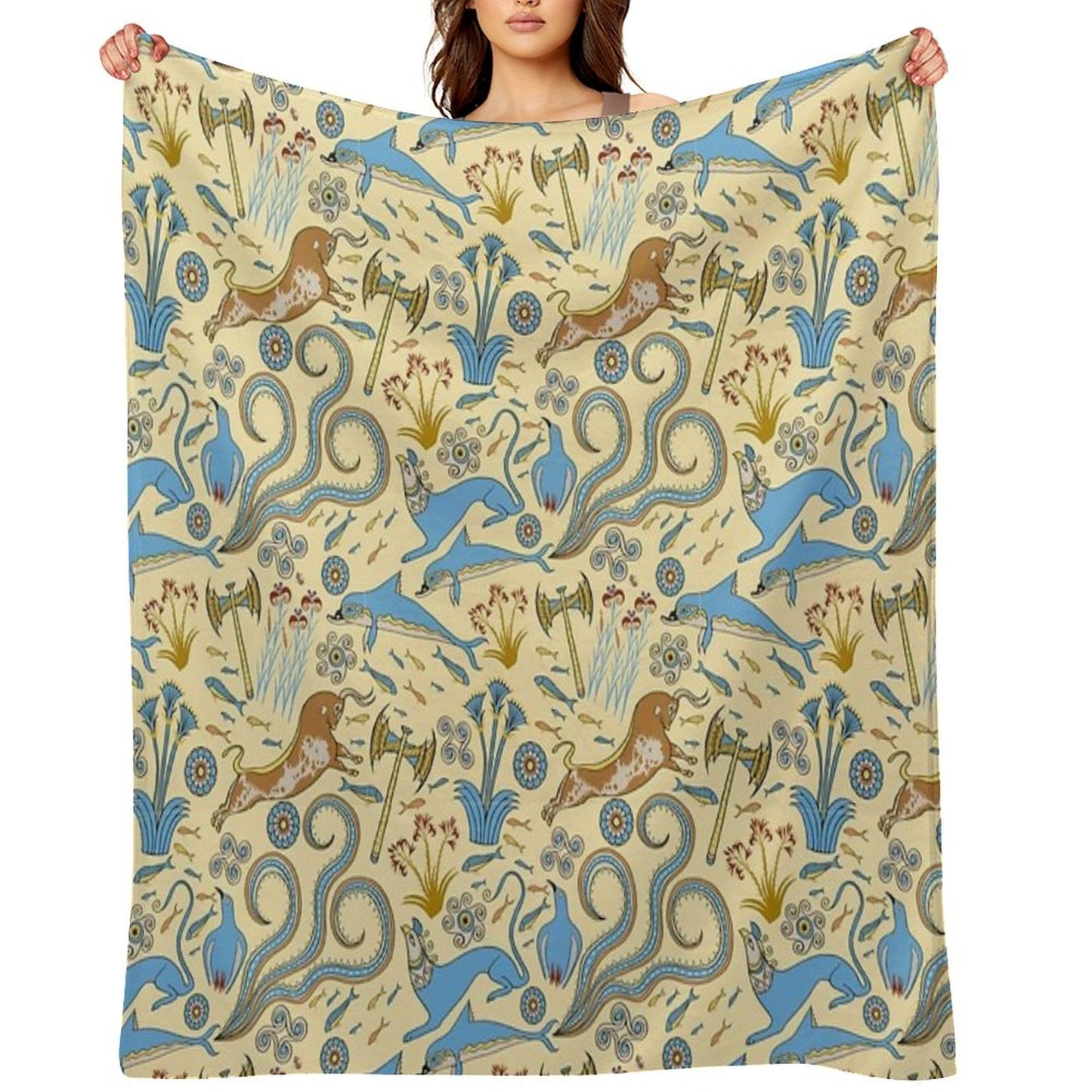 Minoan Fresco Motifs Pattern Throw Blanket