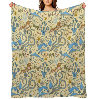 Minoan Fresco Motifs Pattern Throw Blanket