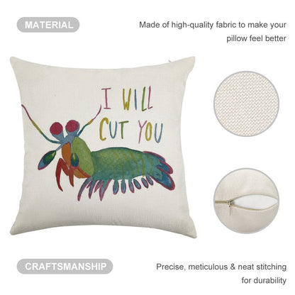 Mantis Shrimp Threat Linen Throw Pillow Cover
