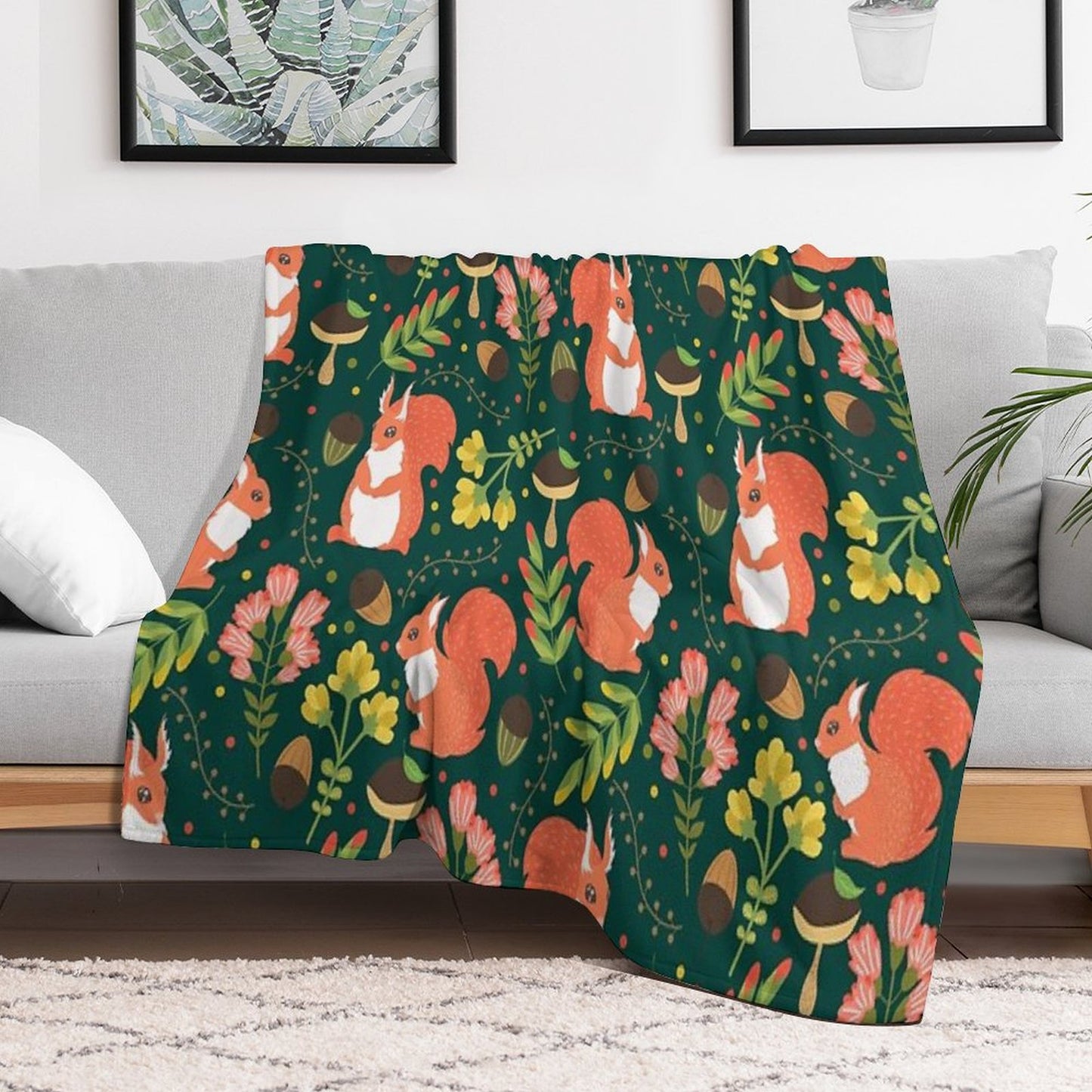 Squirrels on Green Grass Throw Blanket