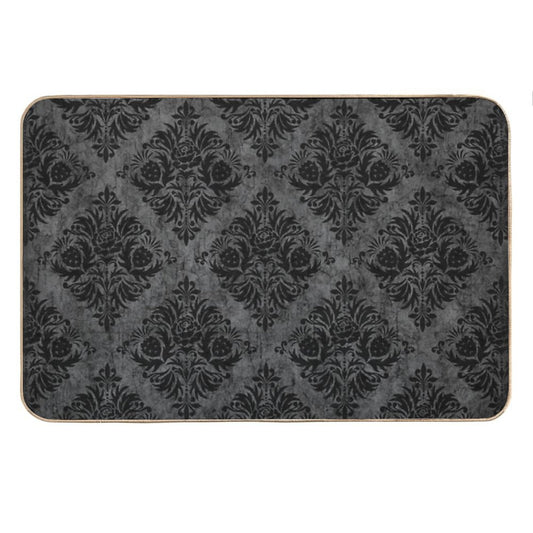 Gothic Black Damask Bath Mat