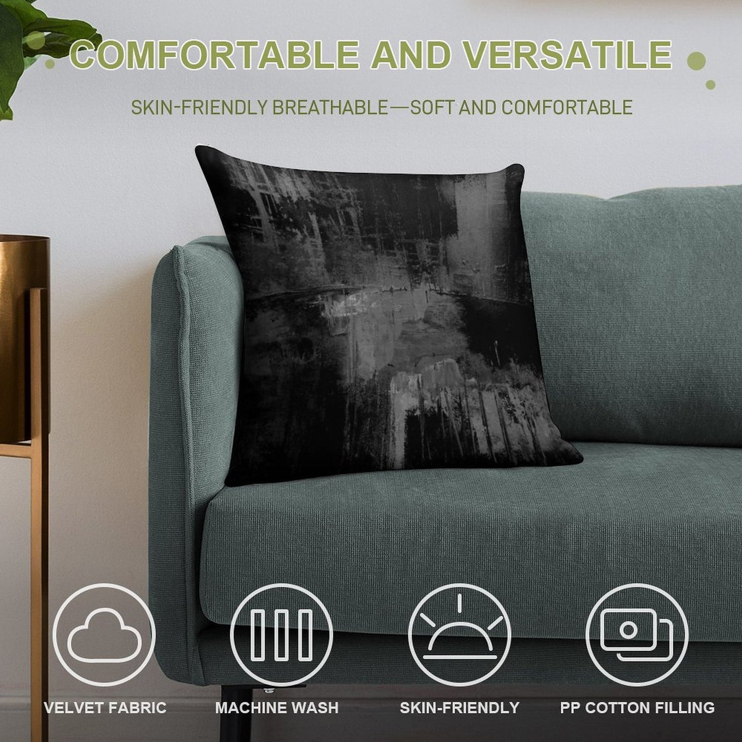 Black Gray Abstract Soft Luxury Feel Throw Pillow